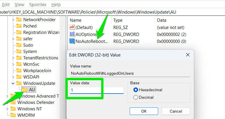 Registry key to Stop Automatic Reboot Windows Updater