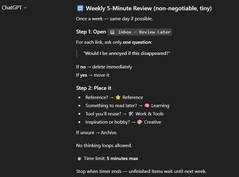 Bookmark organization plan from ChatGPT.