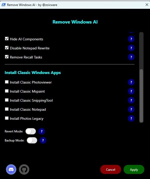 Installing classic Windows app to replace AI in Windows.