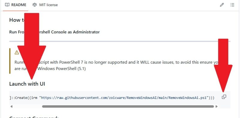 Launch With UI command on RemoveWindowsAI GitHub.