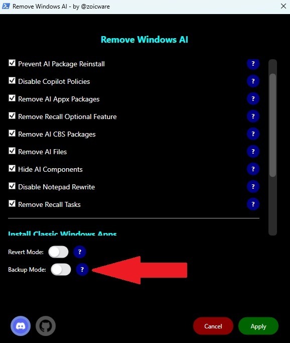 Revert AI changes in Windows.