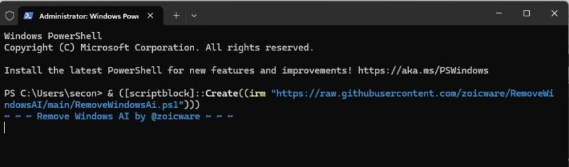 PowerShell with RemoveWindowsAI script.