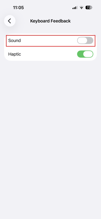 Disable "Sound" for keyboard in iPhone settings. 
