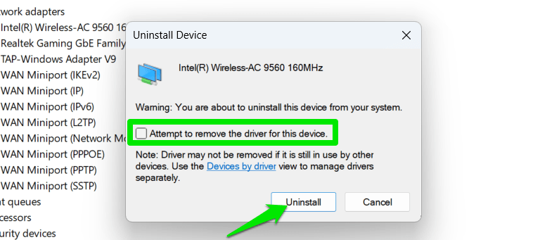 Uninstalling Network Driver in Windows