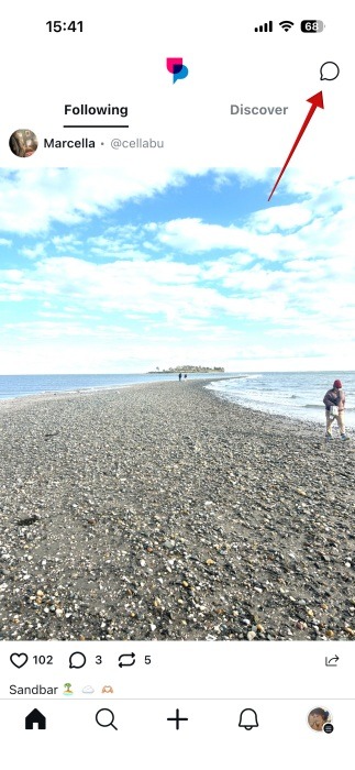 Accessing DMs in UpScrolling app. 