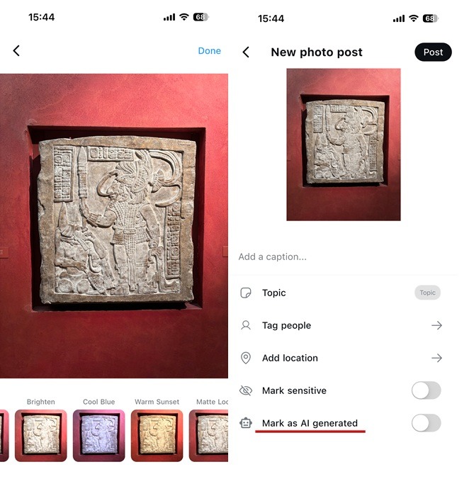 Adding new photo post on UpScrolling app. 