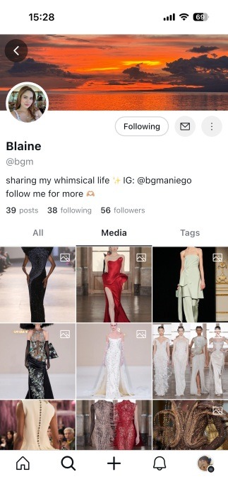 Viewing profile page on UpScrolling app. 