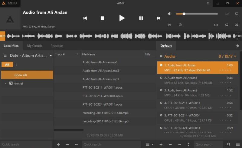 User Interface Of Aimp With Audio Files And Music Library