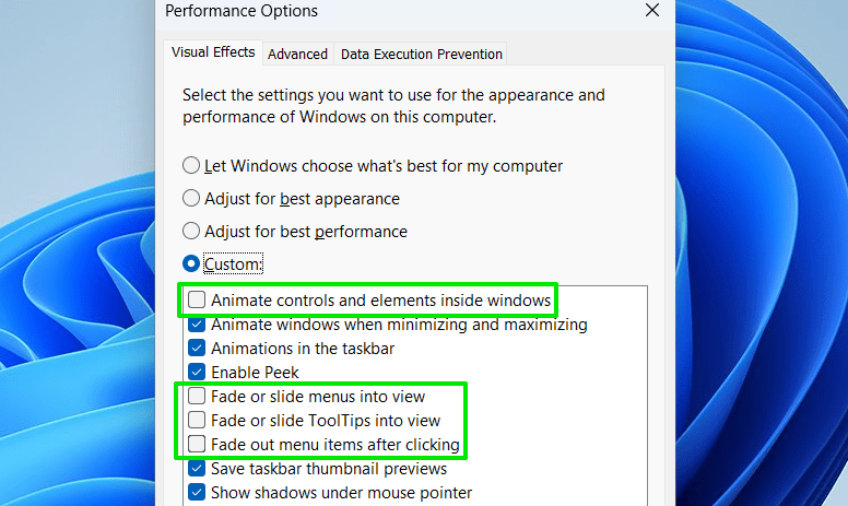 Disabling Visual Effects in Windows 11