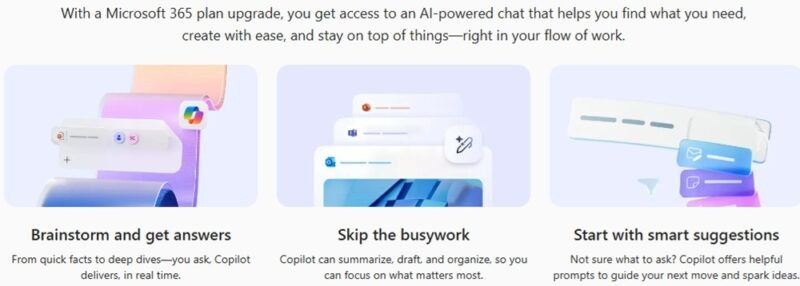 Microsoft 365 Copilot upgrade message.