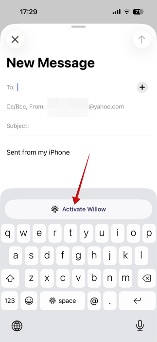 Activating Willow directly from the keyboard on iPhone. 
