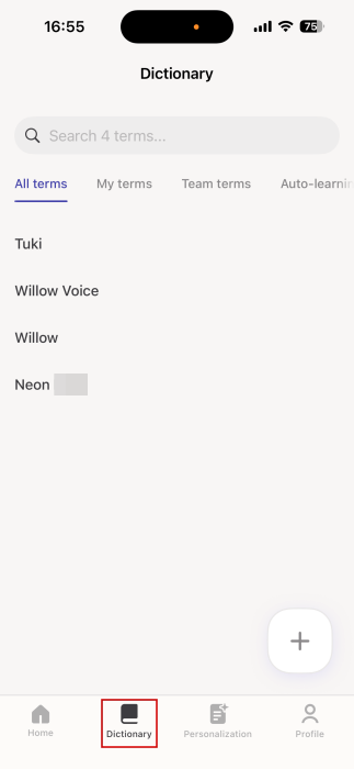Adding new terms to Willow dictionary on iPhone. 