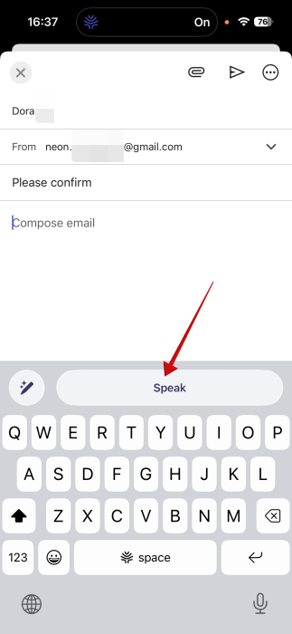 Tapping "Speak" on Willow keyboard on iPhone. 