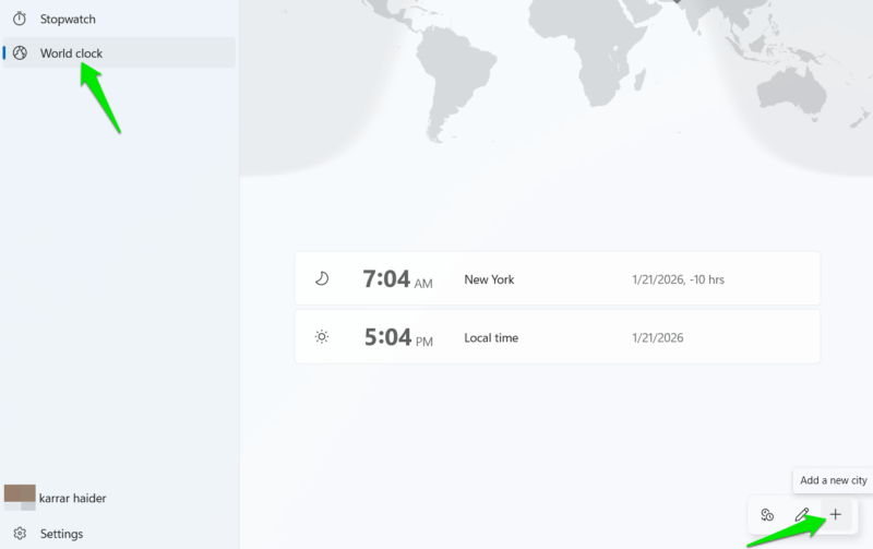 World Clock in Windows