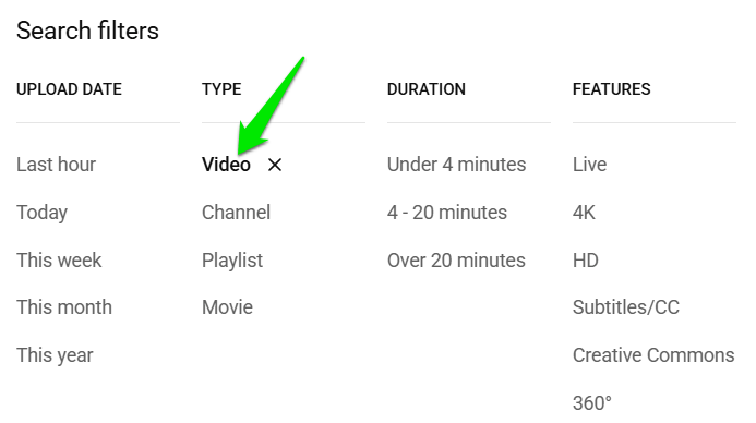Youtube Desktop filters with video selected