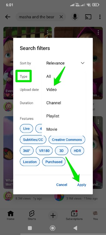 Youtube Video Filter on Android app