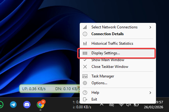 Display Settings Traffic Monitor