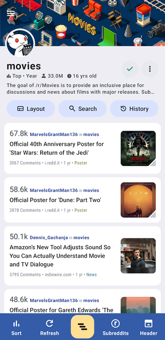 Relay For Reddit Movies Subreddit