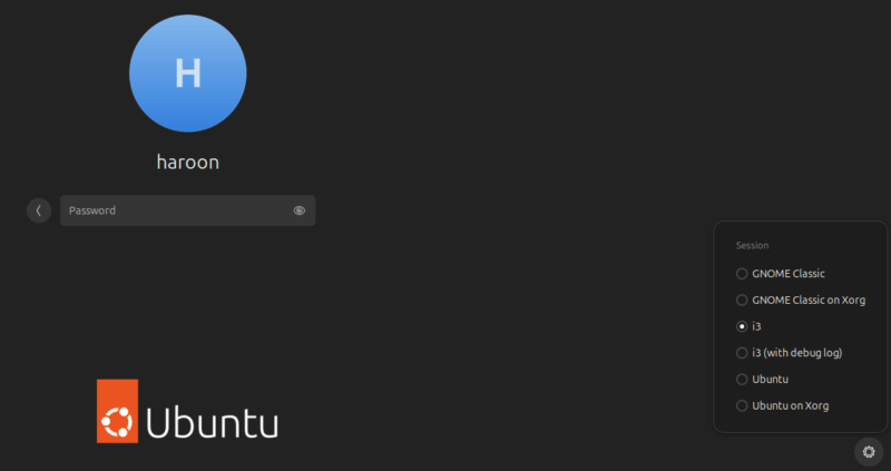 Ubuntu Login Page Displaying Different Session