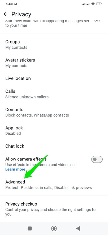 Advanced Privacy heading in WhatsApp