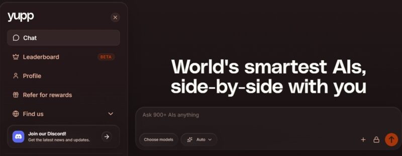 Yupp's homepage to test out various AI models.