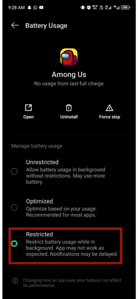 Android App List Battery Restricted