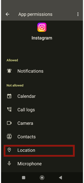 Android Instagram App Permissions Location