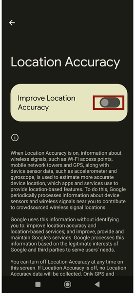 Android Location Accuracy Toggle