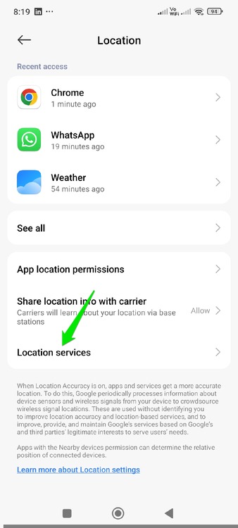 Android Location Services option