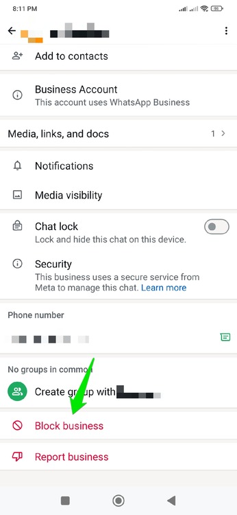 Blocking Contact from WhatsApp Profile