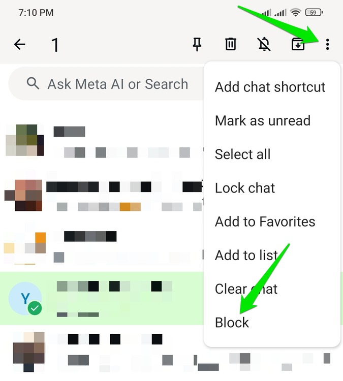 Blocking sender From Chat List in WhatsApp