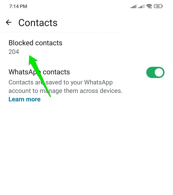 Blocked Contacts option in WhatsApp