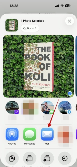 Sharing HEIC image to Mail app for conversion on iPhone. 