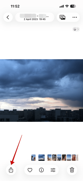 Sharing photo from Photos app on iPhone. 