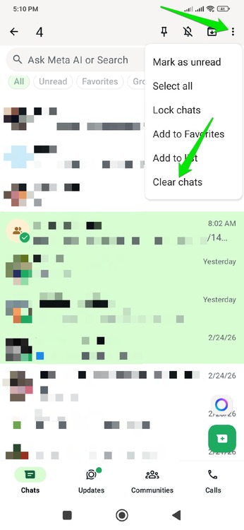 Clearing Chats Whatsapp