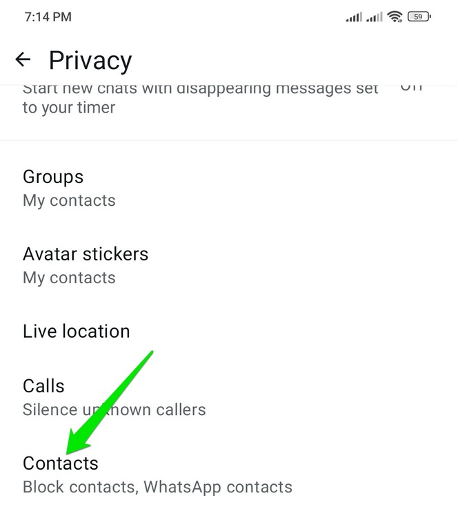 Contacts option in WhatsApp