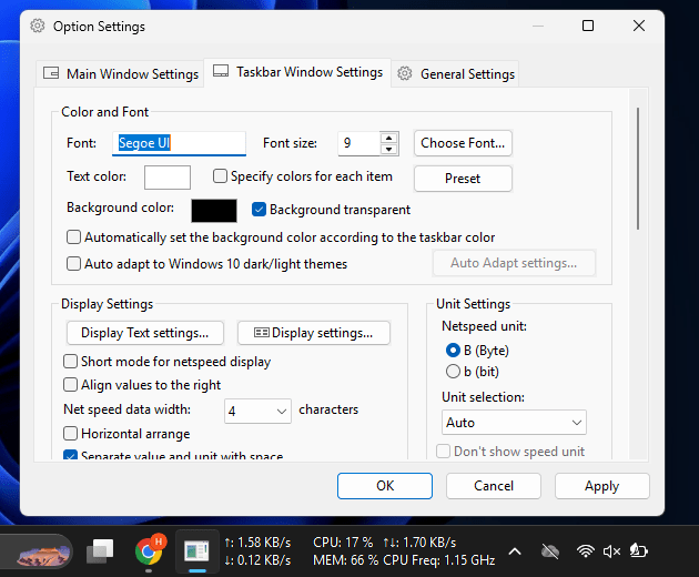 Customize Taskbar View In Options Settings Trafficmonitor