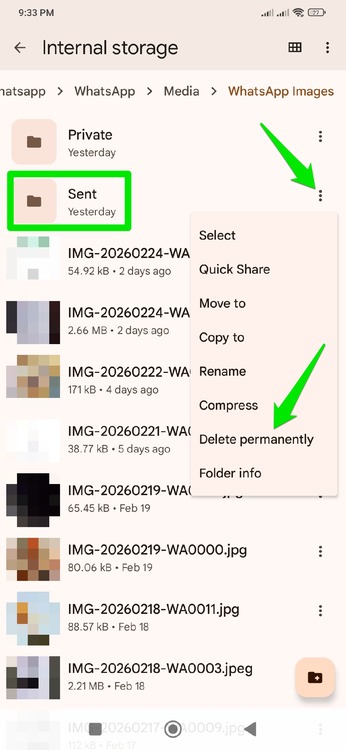 Deleting WhatsApp Sent Folder