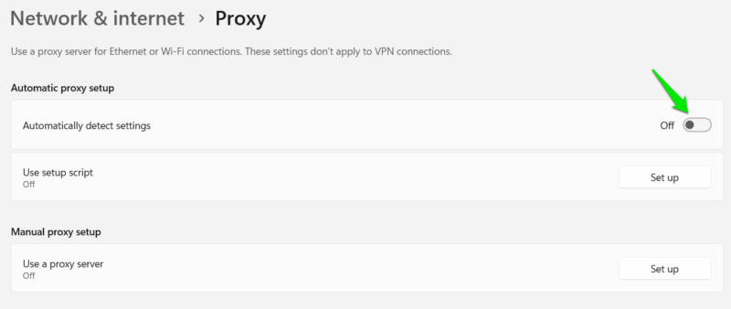 Disabling automatic Proxy in Windows