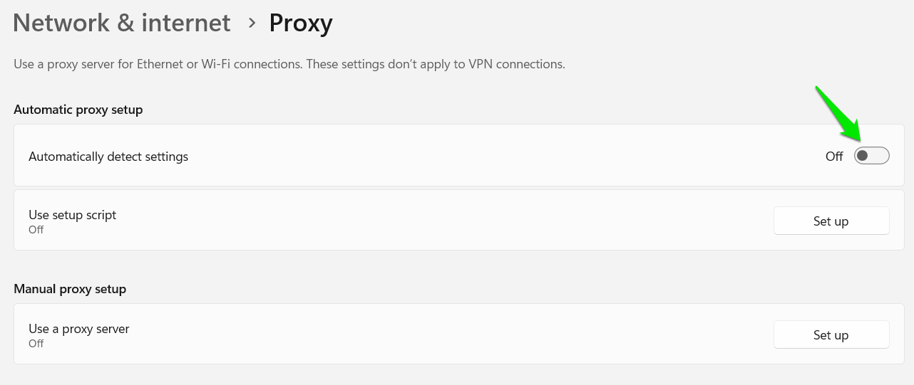 Disabling automatic Proxy in Windows