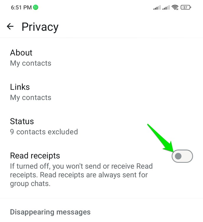 Disabling Read Receipt in WhatsApp