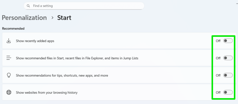 Disabling Recommended Section in Windows 11