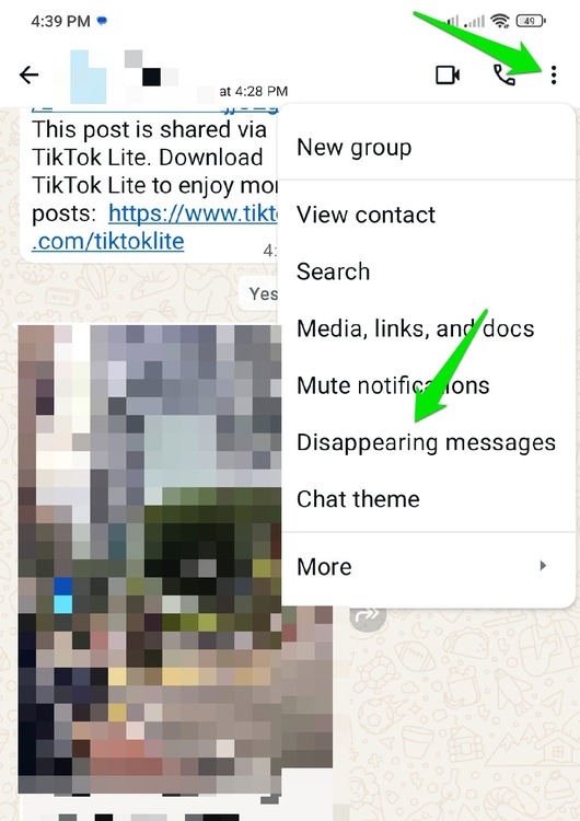 WhatsApp chat menu