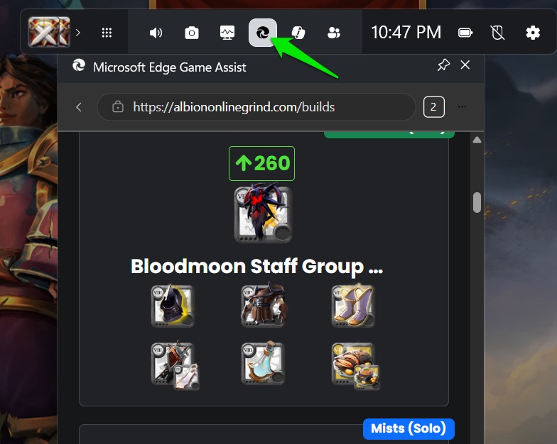 Edge Game Assist showing albion online guide as overlay
