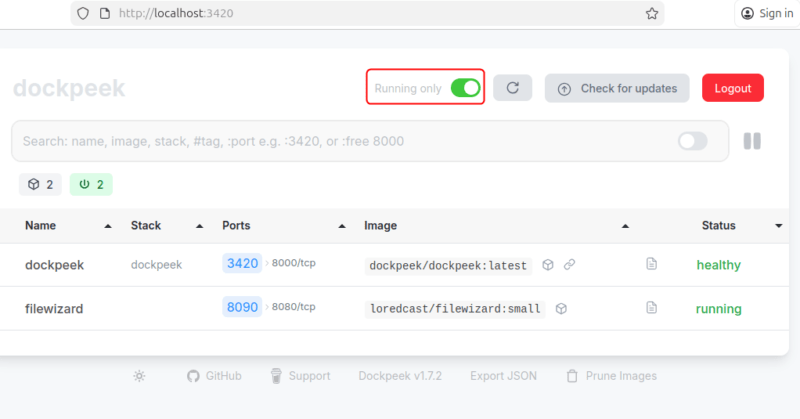 Filter Containers Based On Status