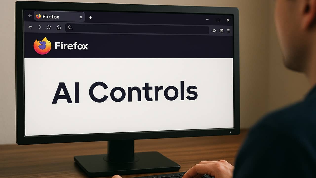 Person using Firefox browser with AI Controls on the screen.