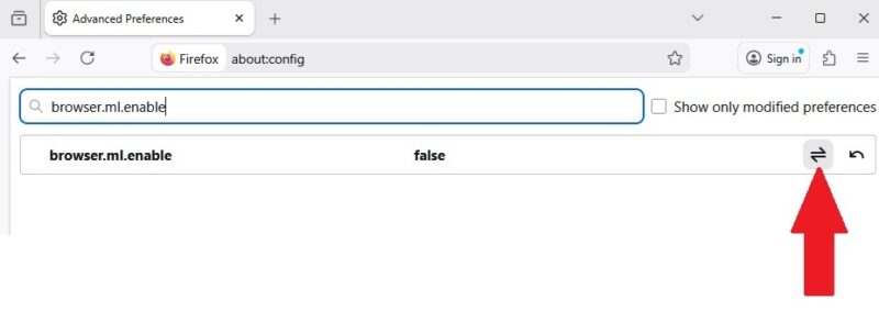 Disabling AI configuration settings in Firefox.