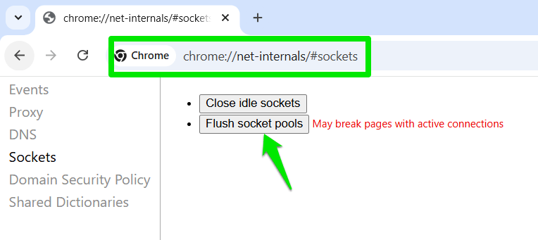 Flush Socket Pool option in Chrome