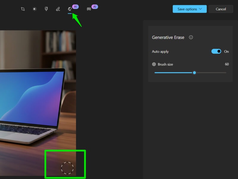 Generative Eraser in photos app cleaning an image