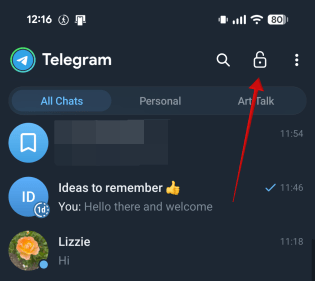 Locking Telegram app with passcode.